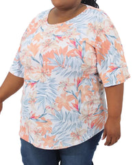 Floral print t-shirt with short sleeves in pastel colors - ladies printed tunic
