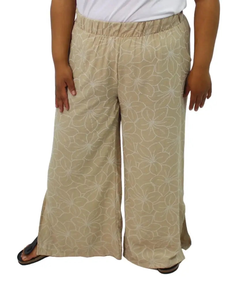 Ladies Printed Wide Leg Slit Pants | Eagle Clothing | Plus Size | Big & Tall