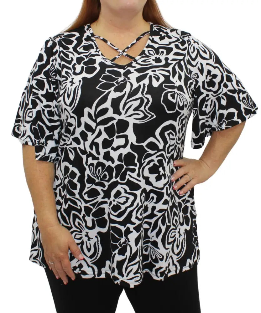 Ladies Printed XOver Neck Top