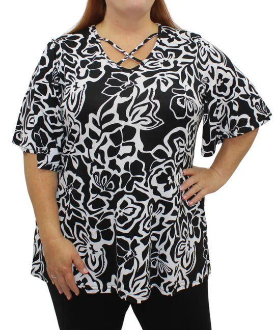 Ladies Printed XOver Neck Top