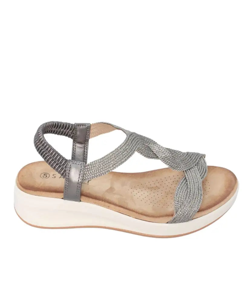 Silver wedge Ladies Savoy LBZ1LA5 sandal with braided straps and comfy footbed