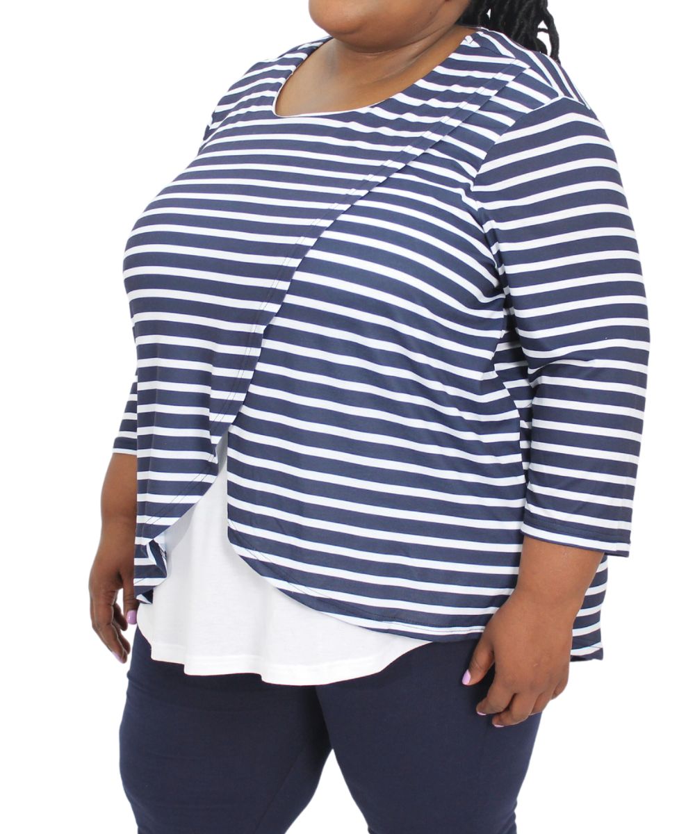 Ladies Stripe Cross Over Top | R329.90 Eagle Clothing Plus Size Big & Tall