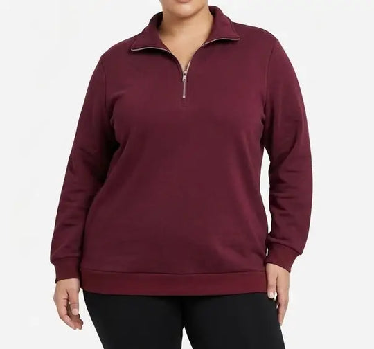 Ladies TrackTop Collar &amp; 1/4 Zip Burgandy
