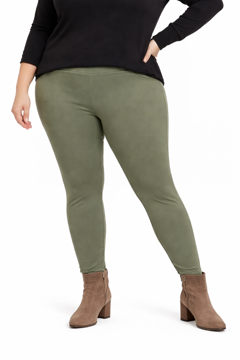 Ladies Plain Ponti Leggings OLIVE