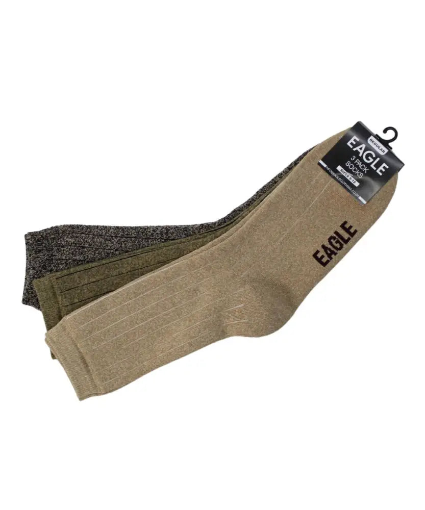 Beige Eagle branded socks with dark trim in Men’s 3 Pack Boot Socks for comfort