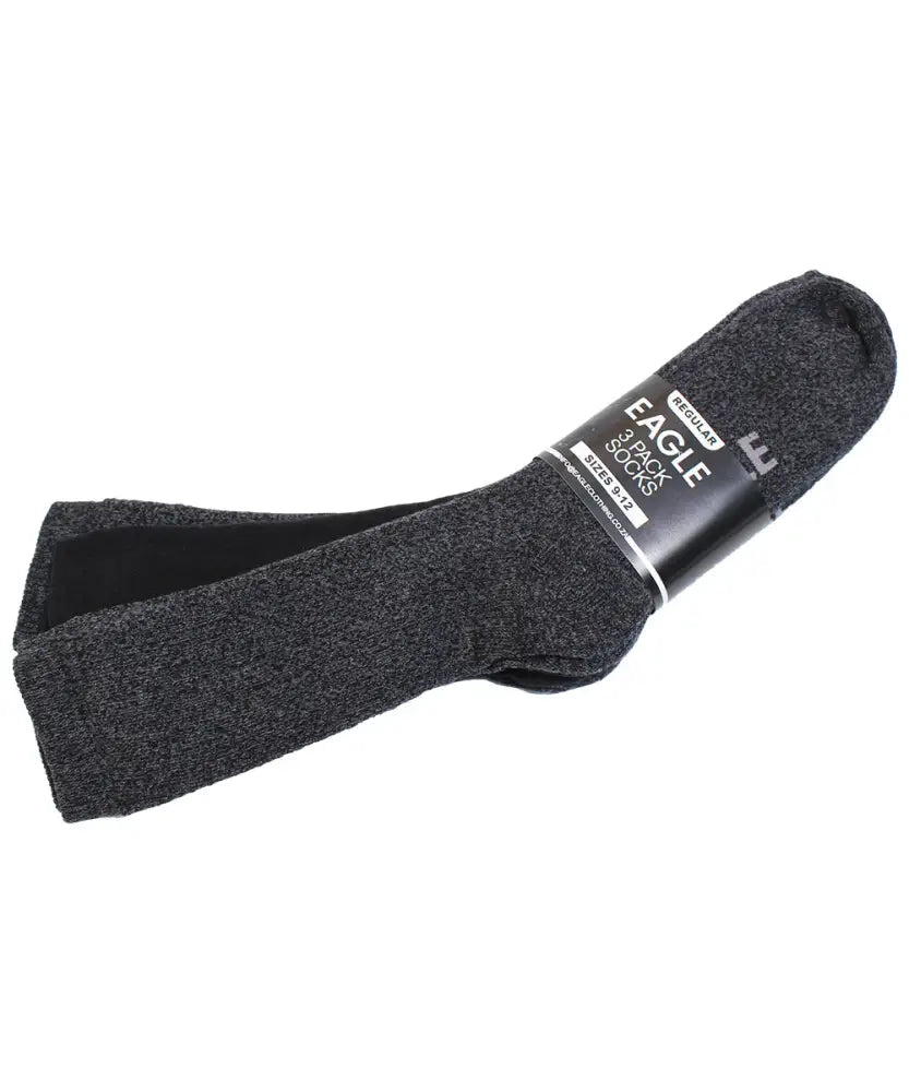 Dark gray boot sock with product label from Mens 3 Pack Boot Socks