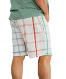 Mens Braai Shorts featuring plaid pattern with colorful lines on white background
