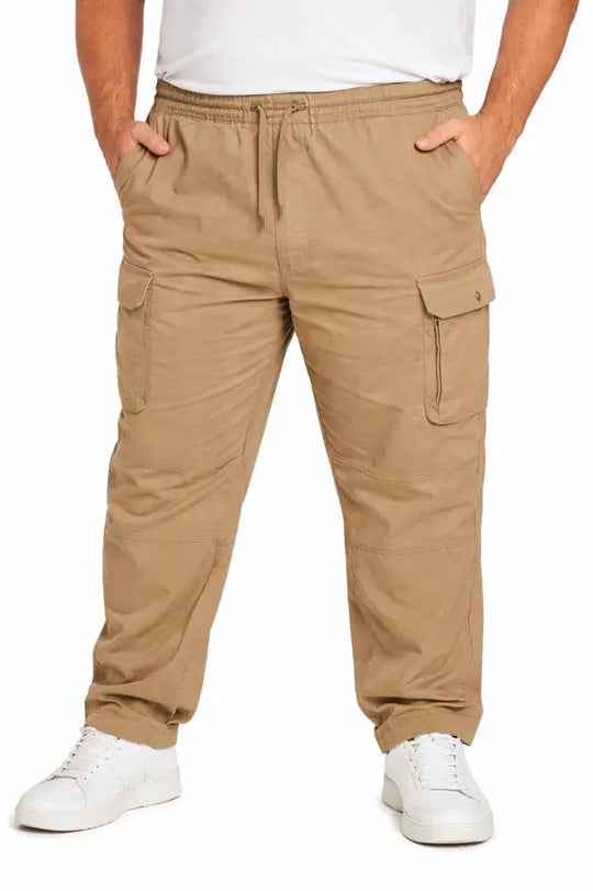 Mens Cargo Elasticated Pants Khaki