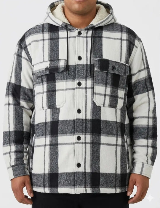 Mens Check Hooded Shackets blk/wht