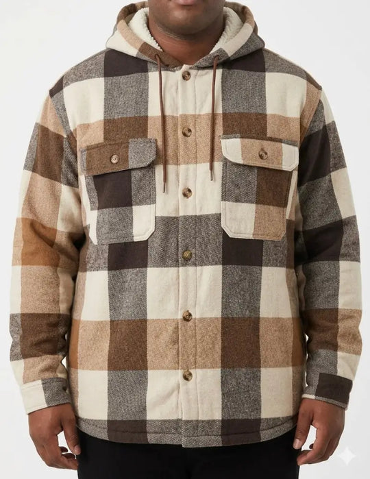 Mens Check Hooded Shackets Brown