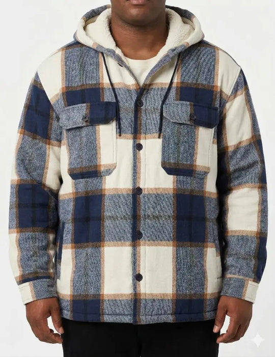 Mens Check Hooded Shackets Nvy/Cream