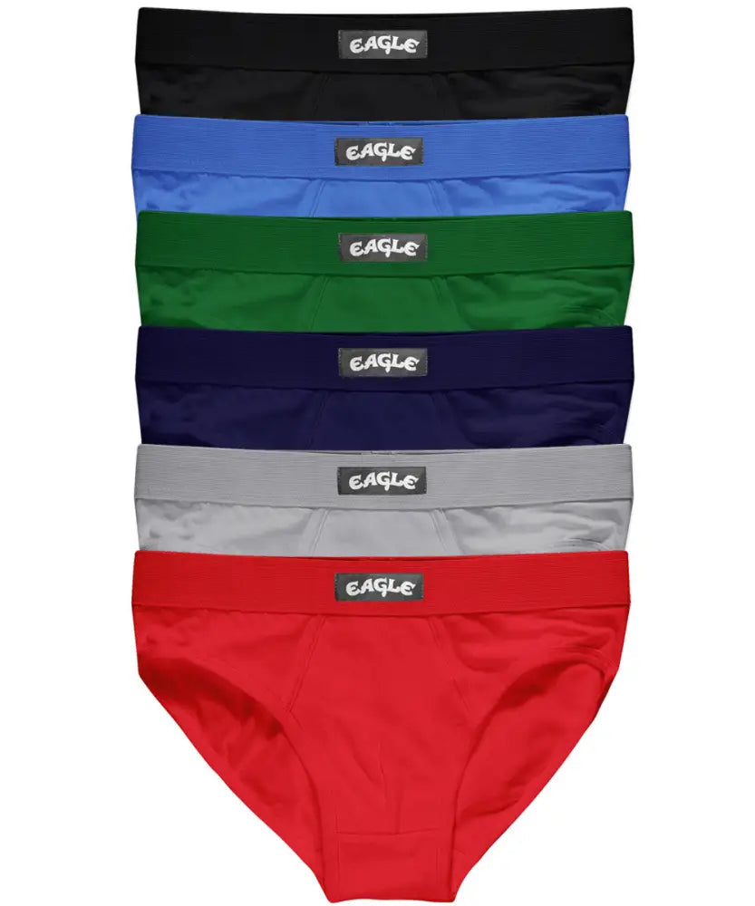 Stack of colorful Mens Eagle cotton briefs in a 5 pack for stylish comfort