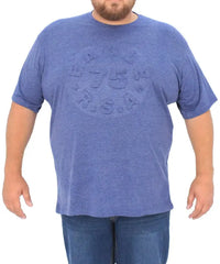Blue Mens Eagle Embossed Tee featuring raised text design on the chest