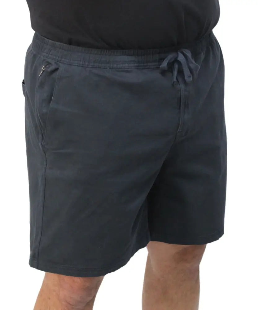 Dark gray mens elasticated cotton shorts with drawstring waist and side pockets