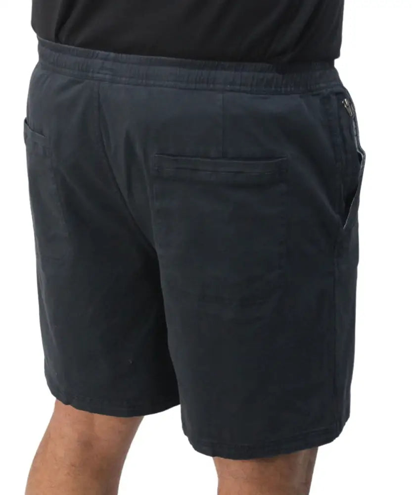 Black athletic cotton shorts with side pockets for men’s elasticated cotton shorts