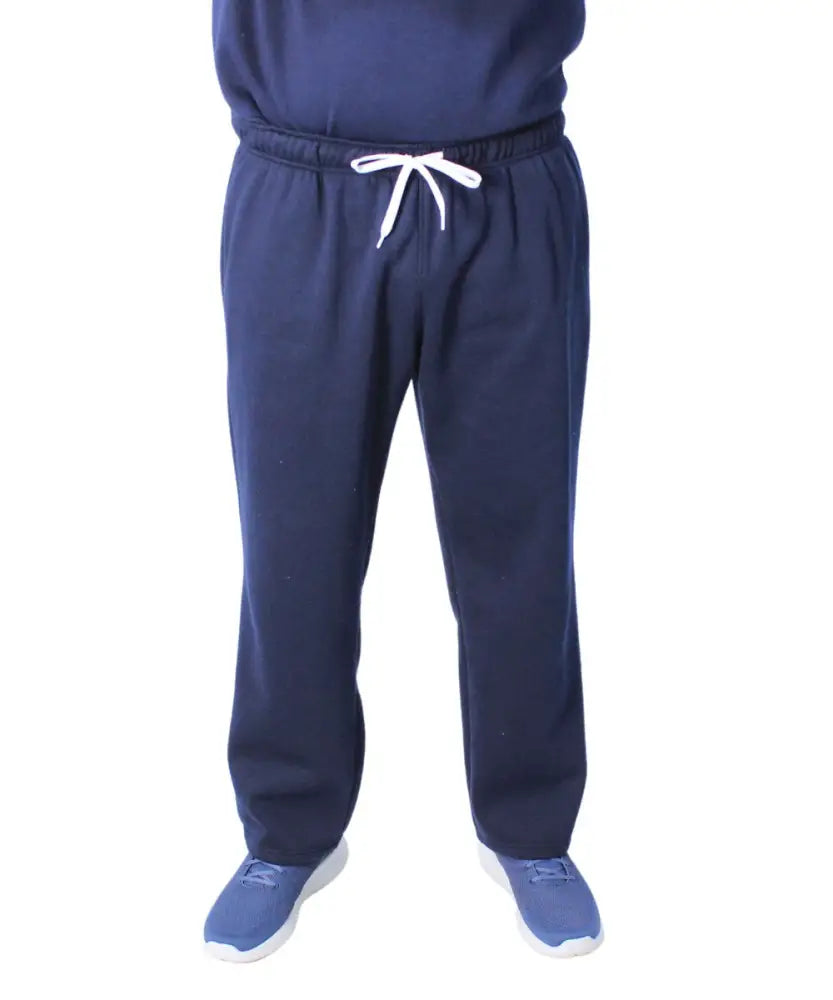 Navy blue mens fleece track pants with white drawstring waist for comfort and style