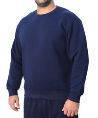 Navy blue crewneck sweatshirt displayed as part of Mens Fleece Track collection