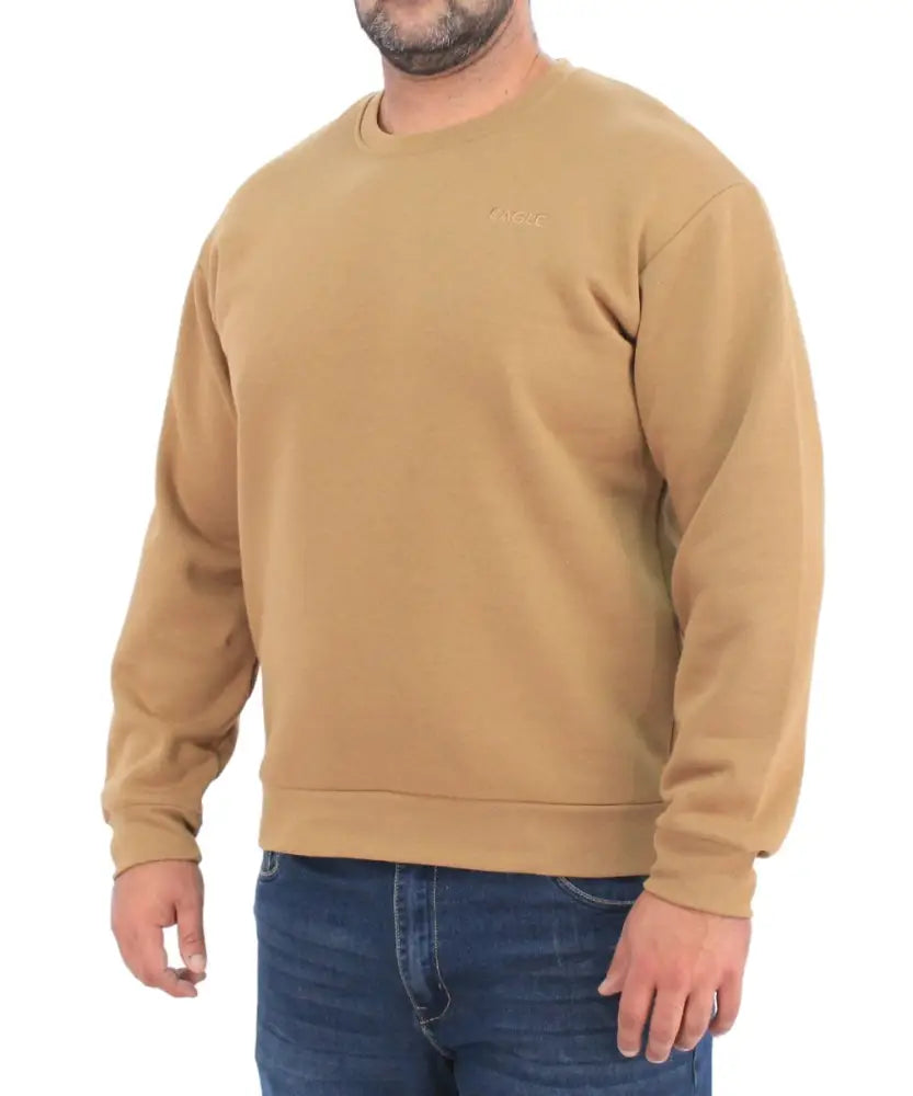 Beige Crewneck Sweatshirt with Blue Jeans showcasing Mens Fleece Track Top style