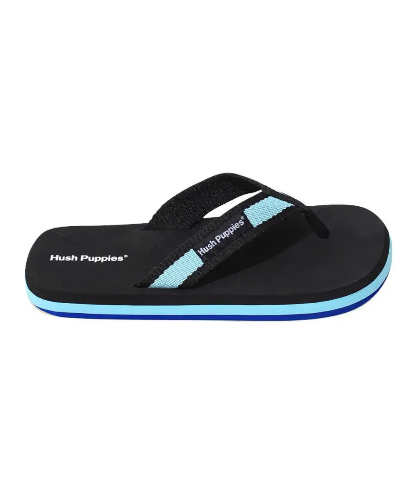 Black flip-flop sandal with blue and white accents from Hush Puppy Andreas for men