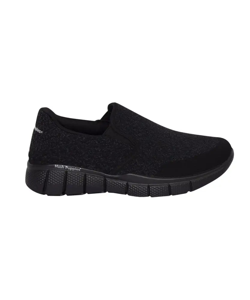 Black Mens Hush Puppy Equally Slip On sneaker with textured sole for style and comfort