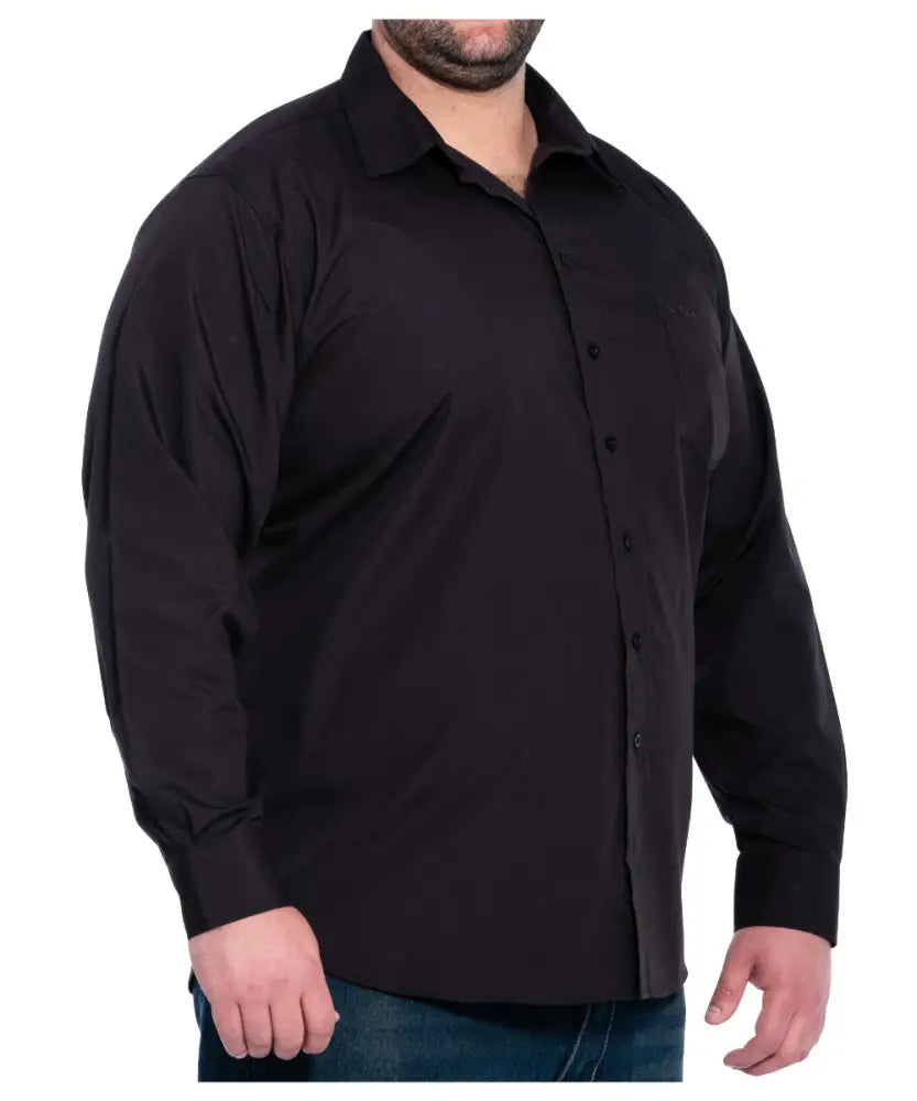 Black long sleeve work shirt for men with collar and button-up design