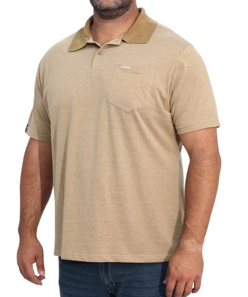 Beige polo shirt with collar and chest pocket from Mens Plain Golfer collection