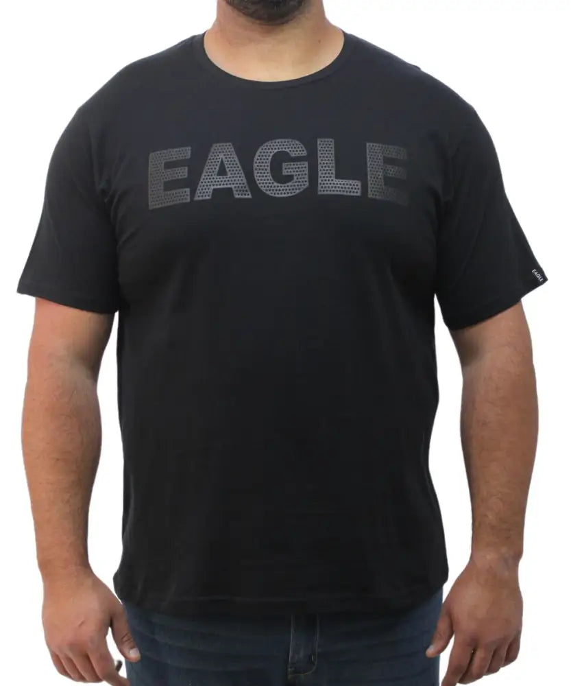Black Mens Printed Eagle HD Logo Tee with dark gray ’EAGLE’ chest print