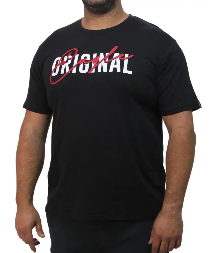 Black Mens Printed Eagle Original Tee featuring white and red ’ORIGINAL’ print on chest