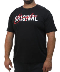 Black Mens Printed Eagle Original Tee featuring white and red ’ORIGINAL’ print on chest