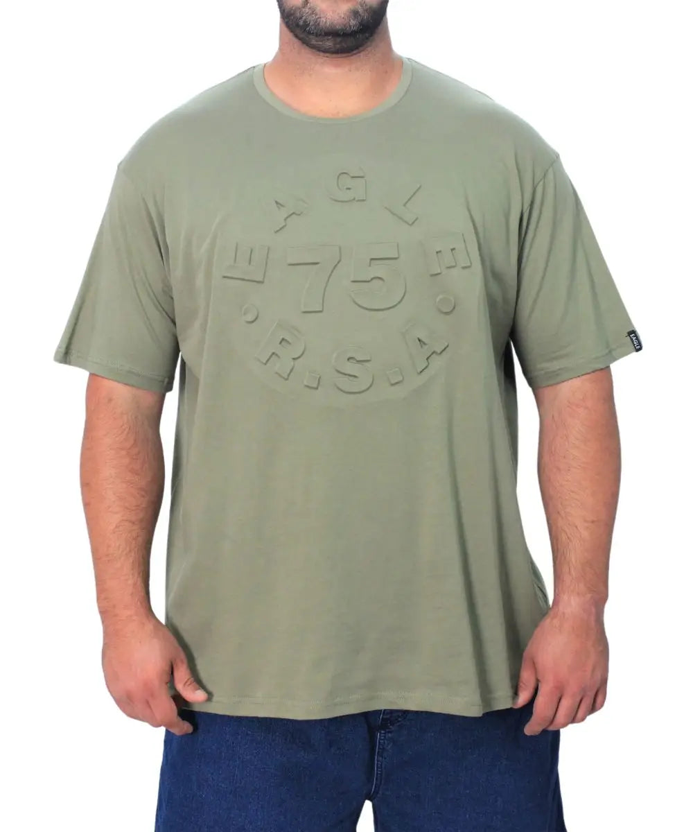 Man wearing green shirt with circle design - Mens Printed Embossed Eagle Tee