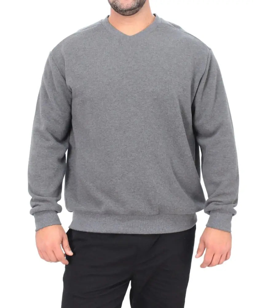 Gray v-neck sweater worn by a person from the Mens Pull Over Jersey collection