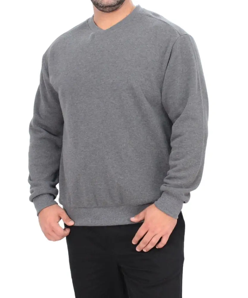 Gray crewneck sweatshirt on a person from Mens Pull Over Jersey collection