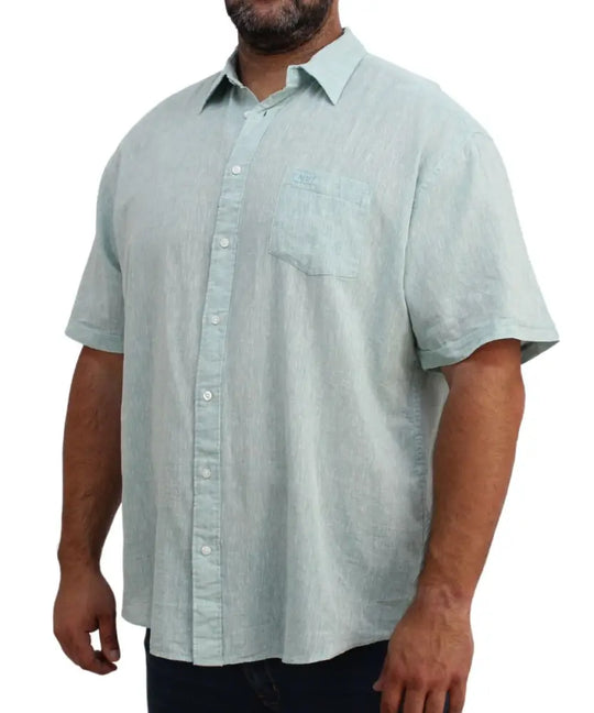 Mens Short Sleeve Mock Linen Shirt