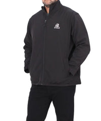 Black mens softshell jacket featuring a white Eagle logo on the chest