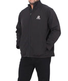 Black mens softshell jacket featuring a white Eagle logo on the chest