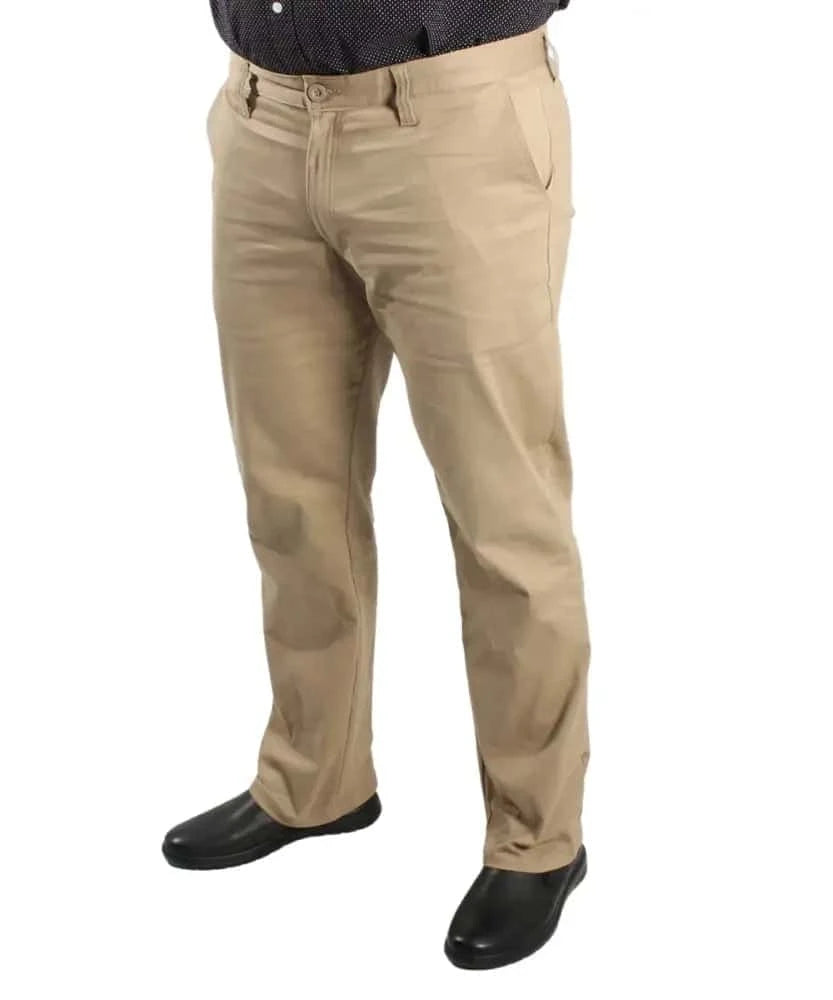 Khaki mens twill chino trouser with a straight leg cut for versatile styling