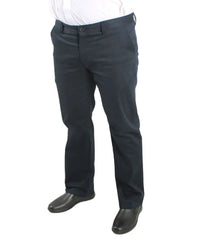 Pair of black Mens Twill Chino Trousers displayed on a hanger for stylish looks
