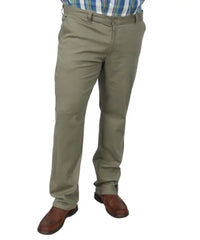 Khaki mens twill chino trouser showcasing waistband and pockets for style and comfort