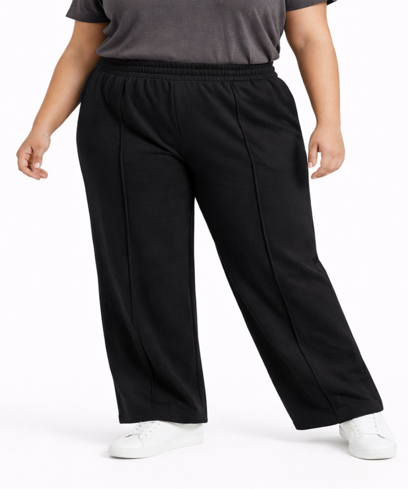 Ladies TrackPants Wide Leg Black