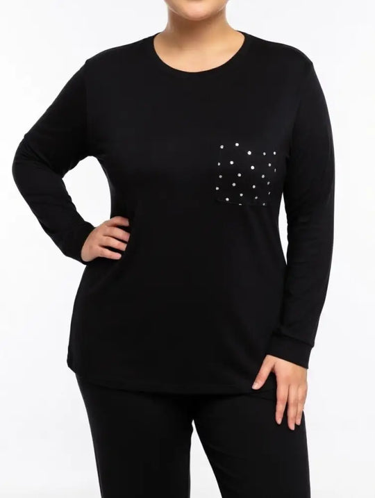 Ladies Plain PJ Top Black