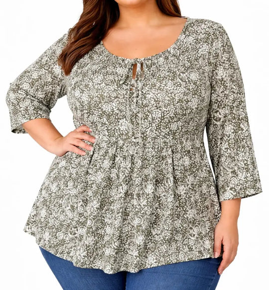 Ladies Printed Pleated Peasant Top