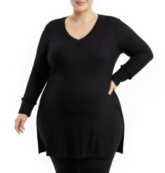 Ladies Ribbed Big Cuff XOver Top