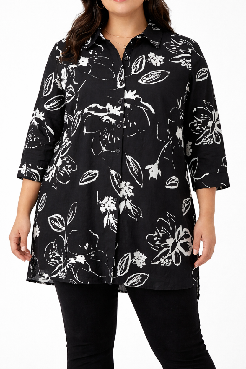 Ladies Printed Cuff Tab Blouse