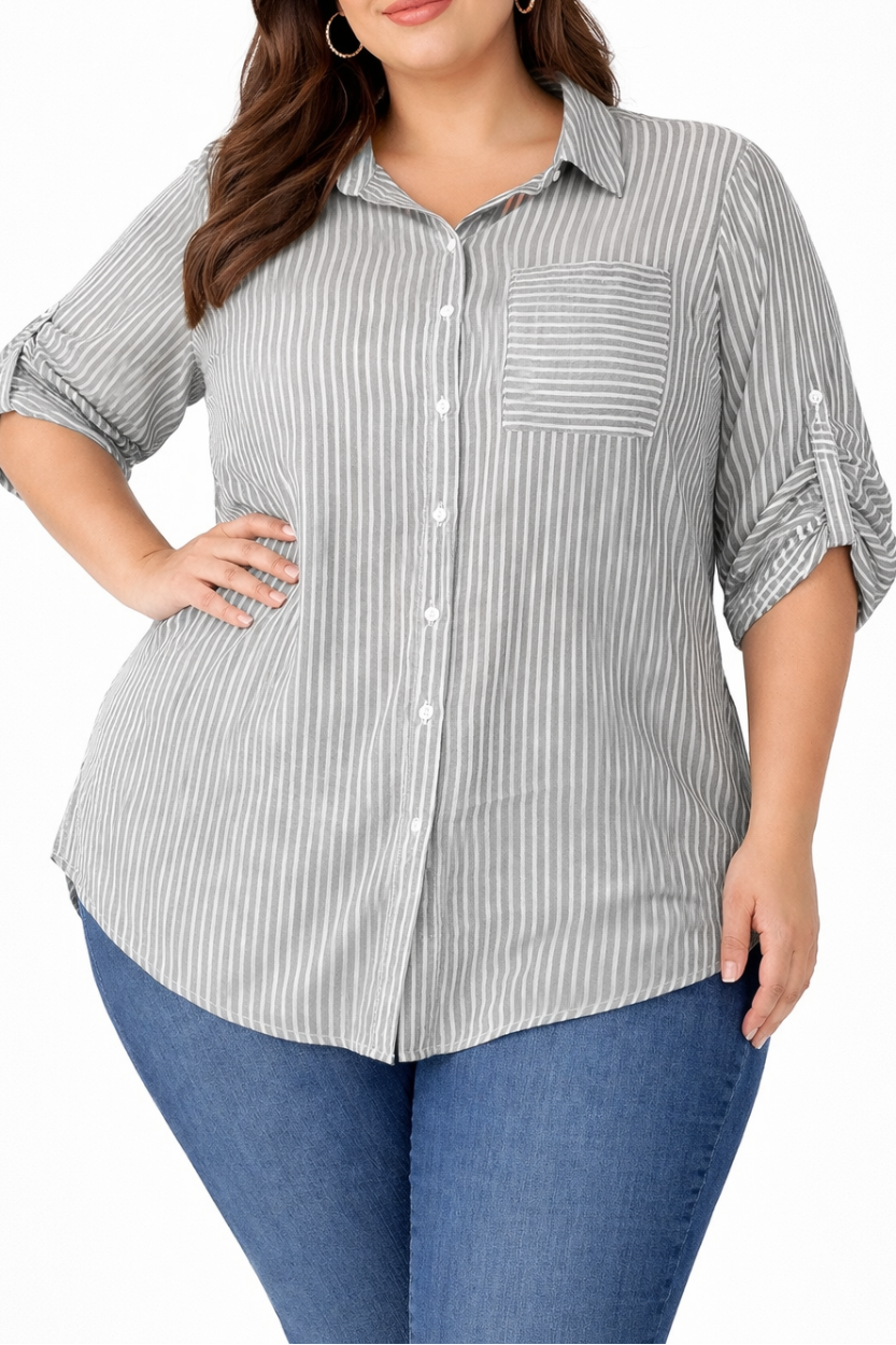 Ladies Stripe Tab Collar Shirt