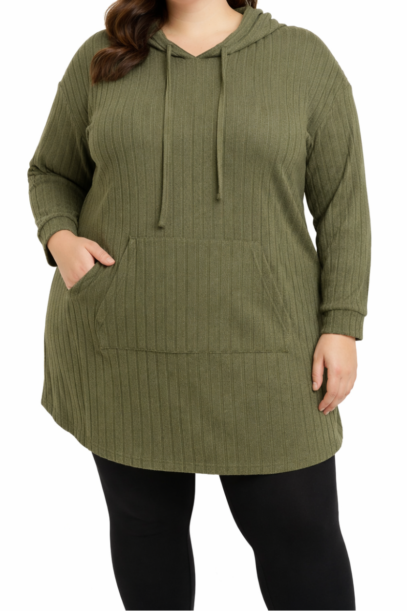 Ladies Longer Ribbed Hood Top