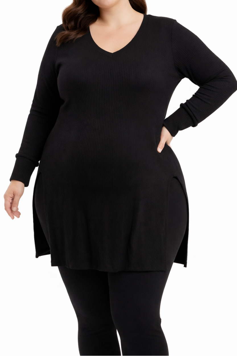 Ladies Ribbed Big Cuff XOver Top