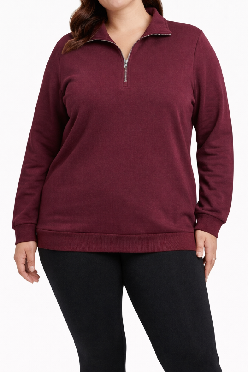 Ladies TrackTop Collar &amp; 1/4 Zip Burgandy