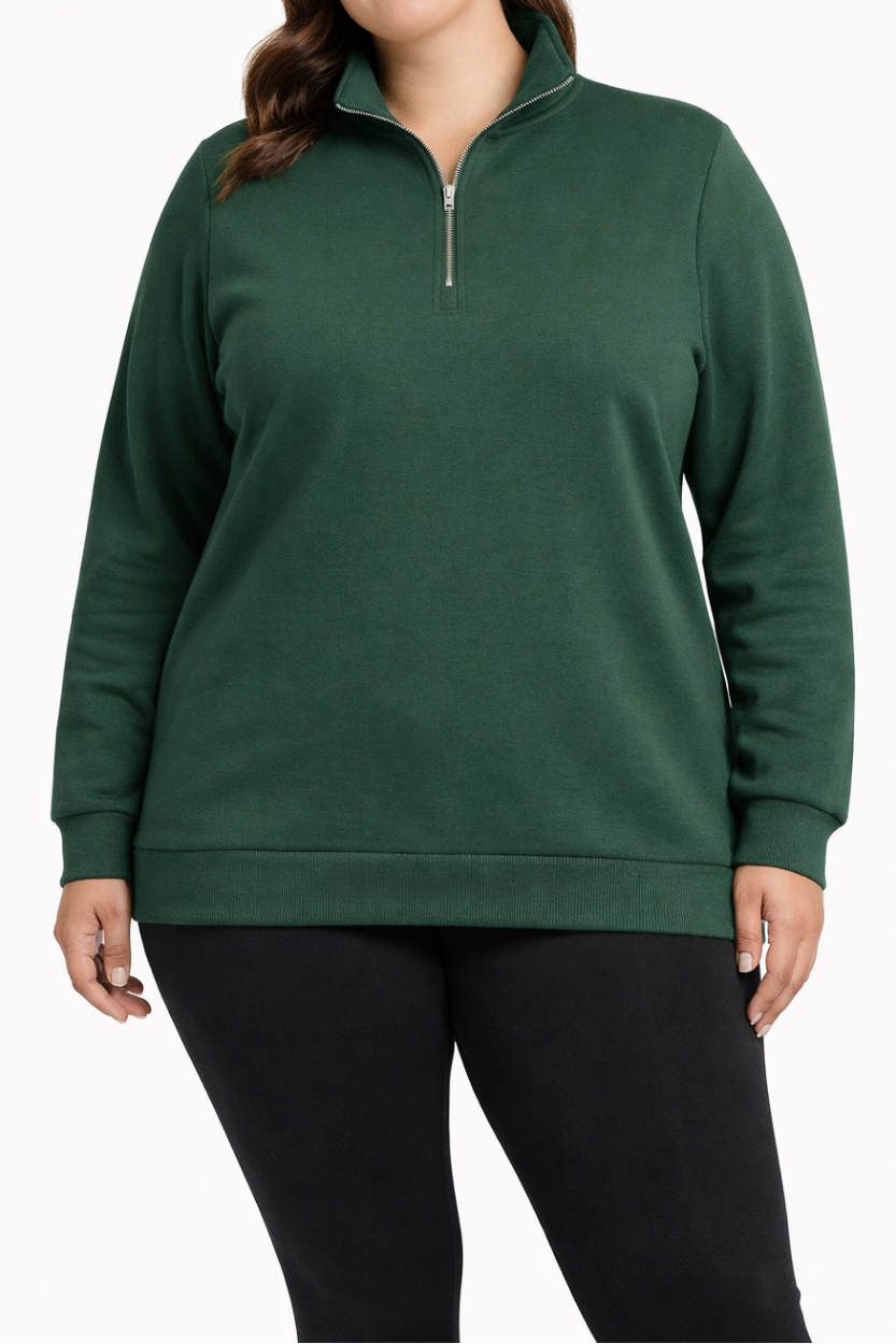 Ladies TrackTop Collar &amp; 1/4 Zip Green